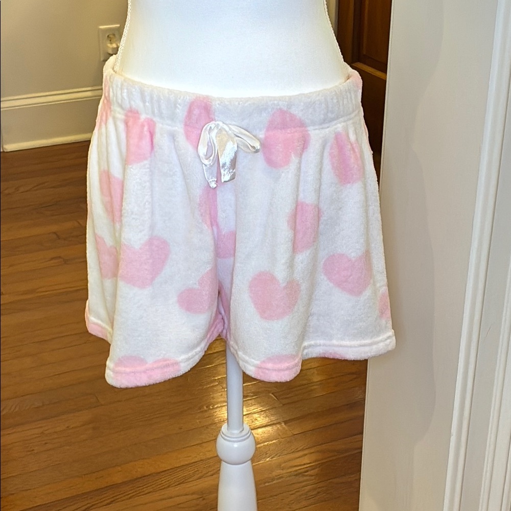 Weekend Edition Pink and White Heart Pajama Shorts with Elastic Waistband